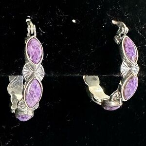 SHUBE Dakota West Sterling Silver Purple Charoite Bezel 3/4” Hoop Earrings